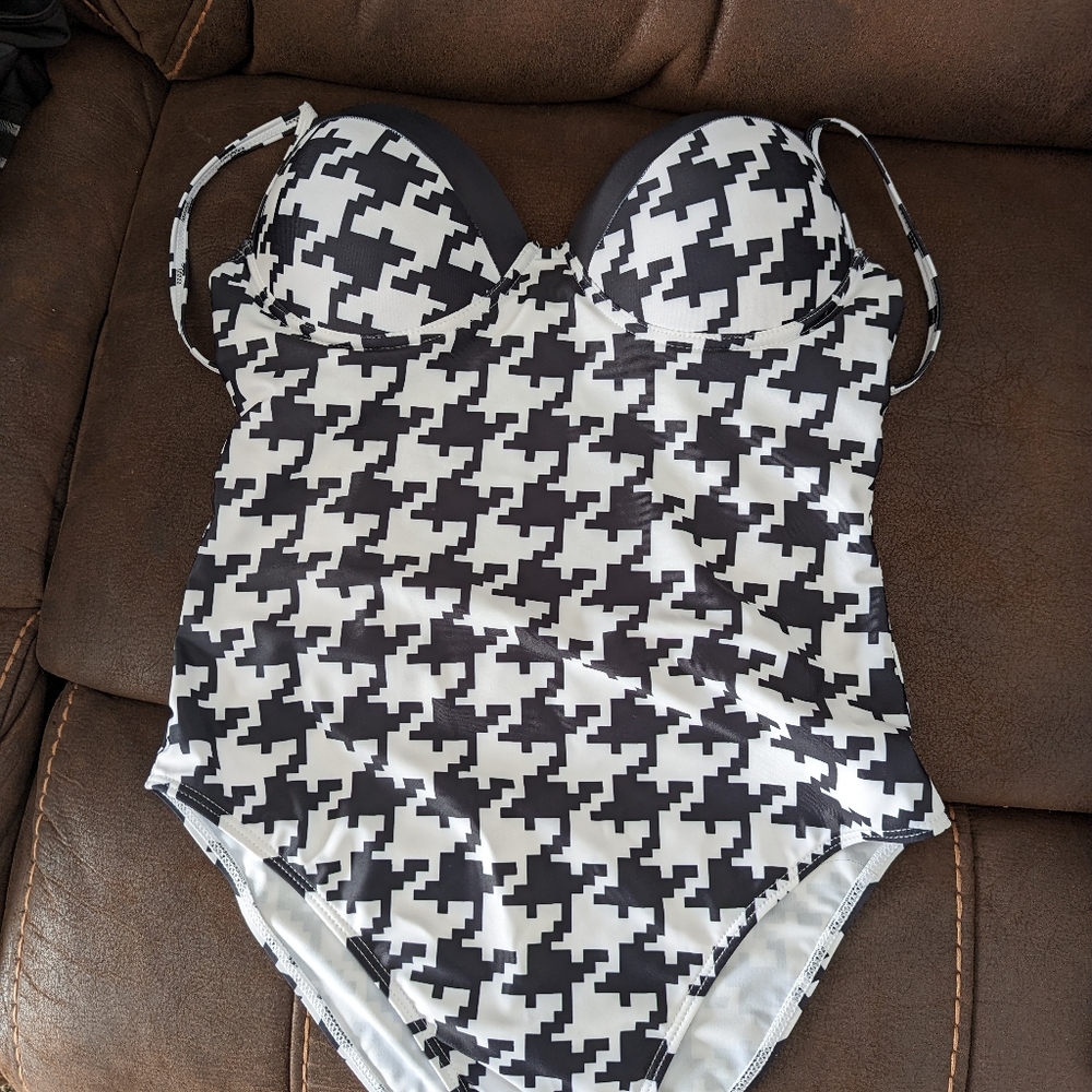 One piece black and white swimsuit
